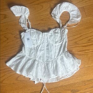 Astr White Eyelet Peplum Bustier laceup XS Blouse